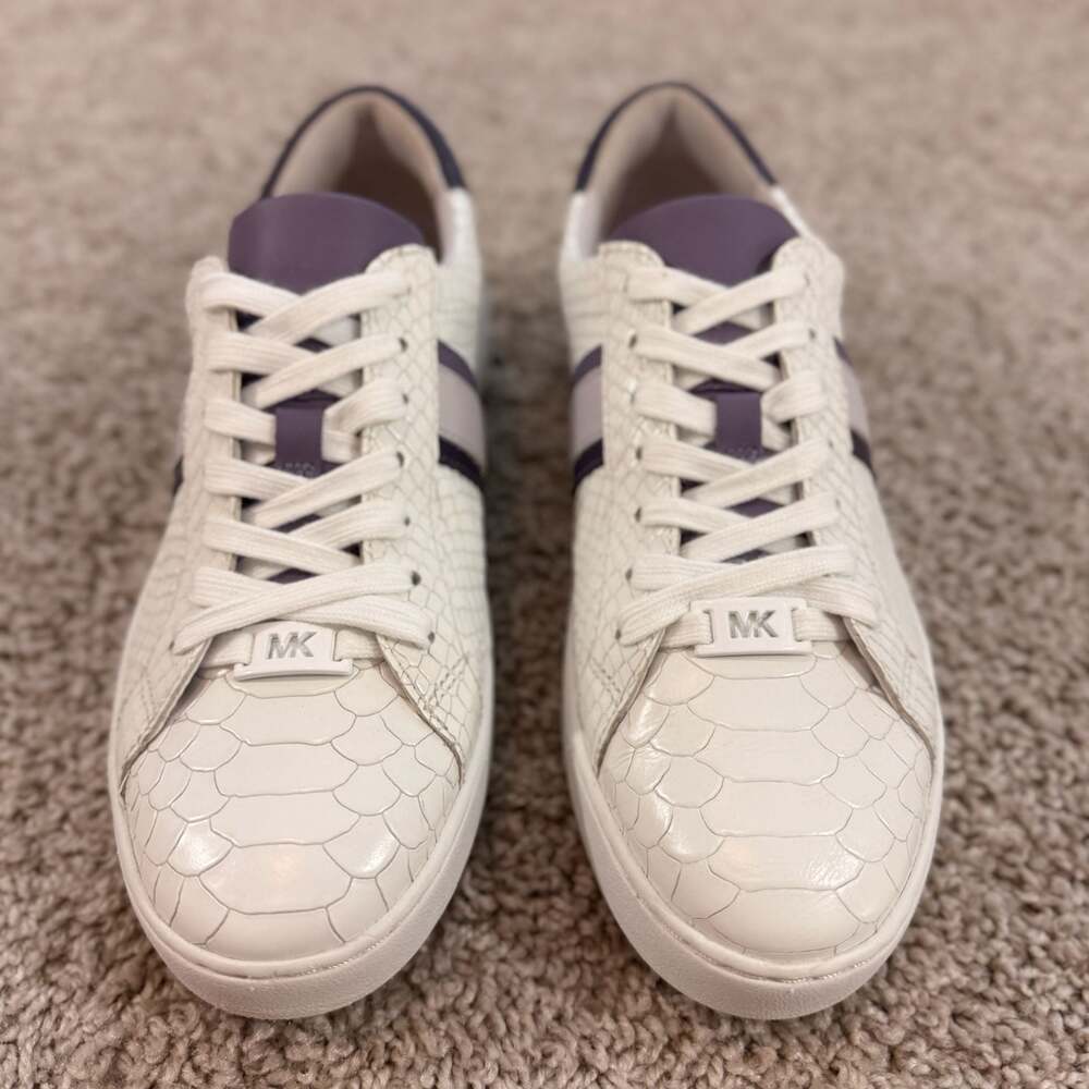 Michael Kors Sneakers Womens 8 White Croc Embossed Leather‎ Shoes EUC - Picture 4 of 8